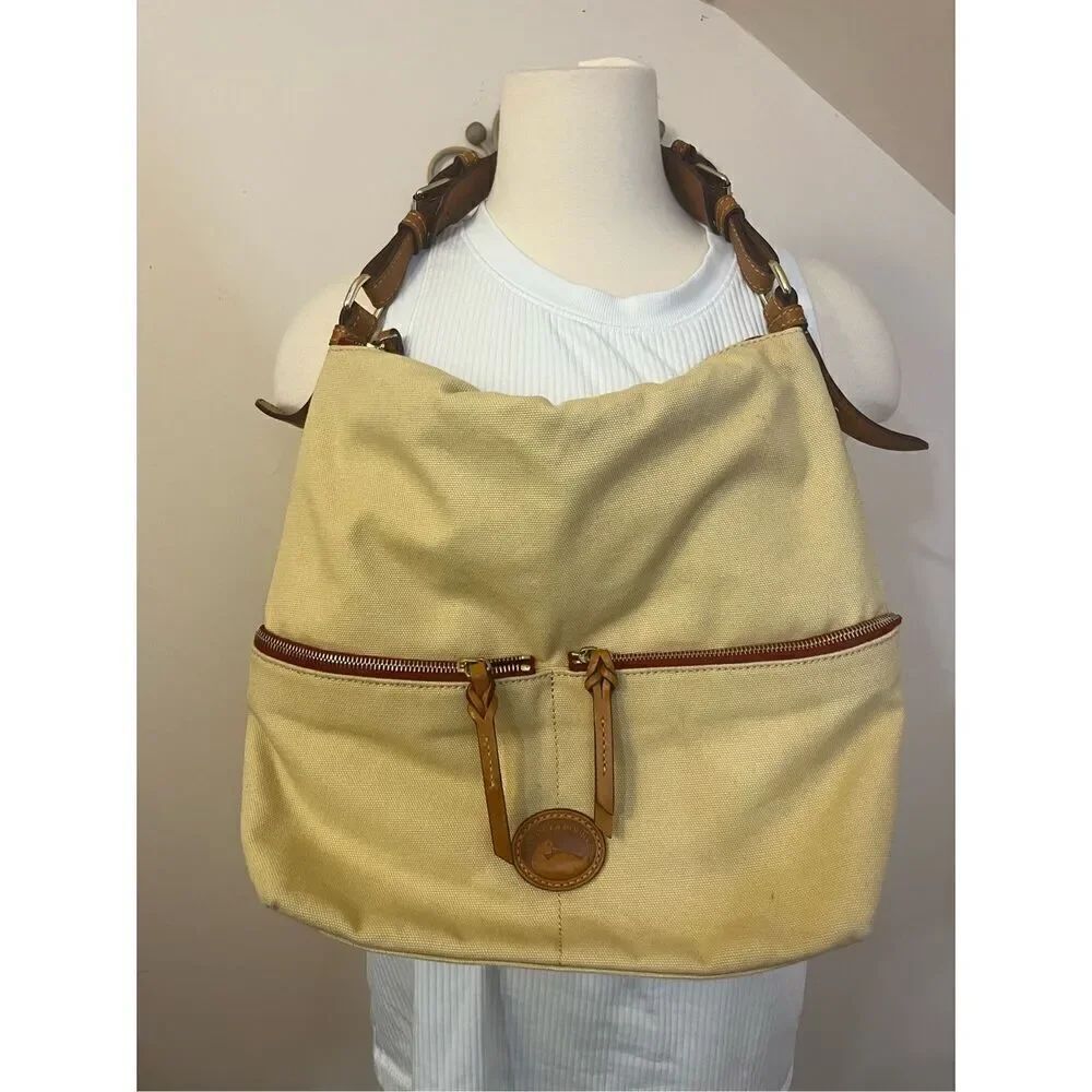Dooney & Bourke Tan Brown Canvas Bag Leather Trim